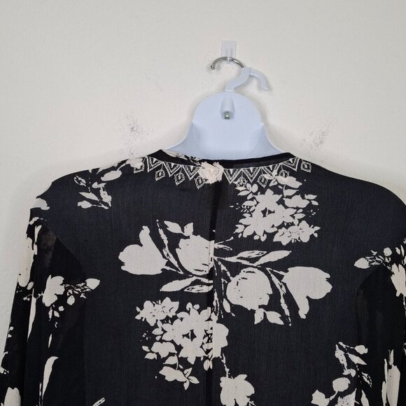Lucky Brand Floral Kimono Sz O/S Embroidered Neutral Minimalist Boho Beach - Picture 8 of 12